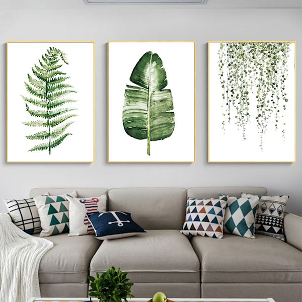 3 st/set lantlig stil gröna växter canvasmålning bild modern vardagsrum sovrumsdekoration