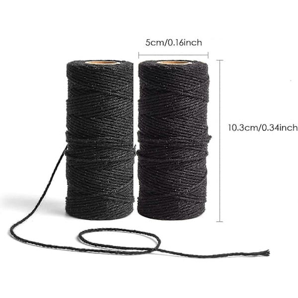 2 stk. Twine snor, 100 meter naturlig jute twine snor til DIY håndværk, havearbejde, kort, breve, pakkematerialer (Sort)