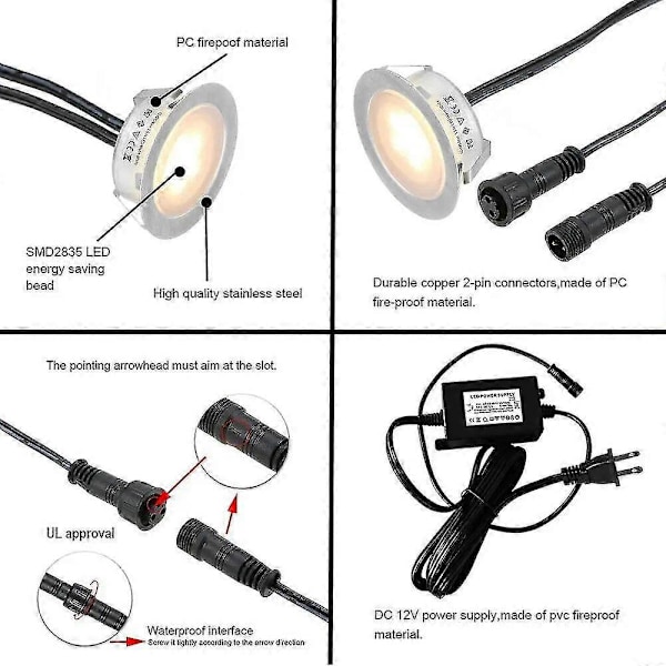 Upotetut LED-terassivalaisinsarjat 6 kpl, Smy(päivitys) maahan asennettavat ulkokäyttöön tarkoitetut LED-terassivalot vedenpitävät Ip67, pienjännitteiset LED-valot -JRCH