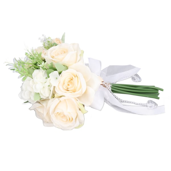 Eurooppalaistyylinen keinotekoinen hääkukkakimppu Simulaatio ruusukukkakimppu morsiamelle Weddinf Party Ivory