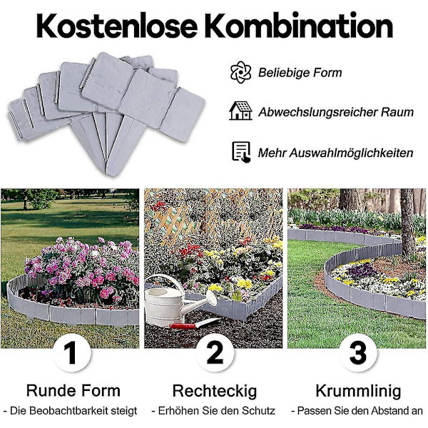 Gräskant Plast Klippkant Plast Trädgård Gräskant Stenar Kant 24,5*23cm, 10 Stycken (grå)