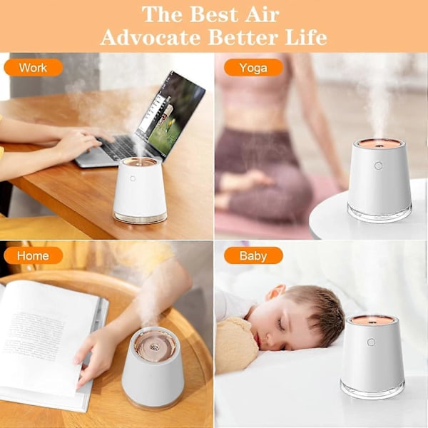 Luftfugter, 2000mAh genopladelig luftfugter, 500ML Cool Mist luftfugter med natlys, Auto Off W