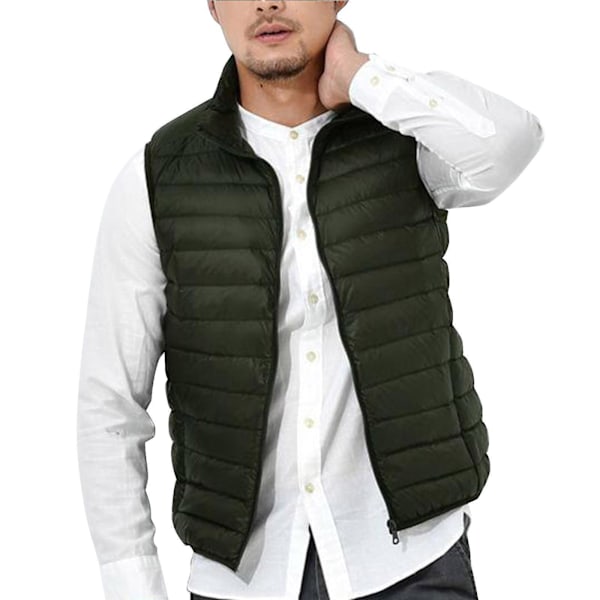 Casual herr lättvikts dunväst för höst/vinter XXXXL armégrön