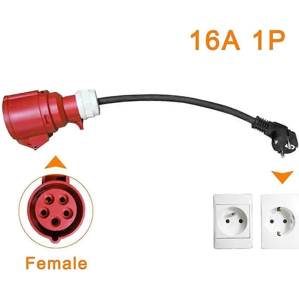 5-polet stikadapter til 16A 11kW trefaset oplader, EU-stik