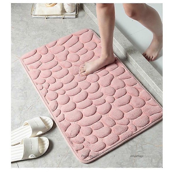 Pink 50*80cm Skridsikker Skumbademåtte, Absorberende Maskinvaskbart Badeværelsestæppe, Maskinvaskbart, Brusemåtte til Badeværelse