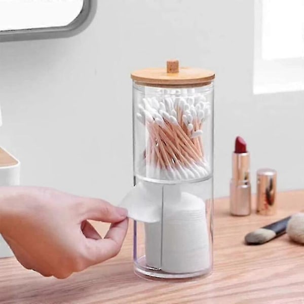 Akryl Opbevaringsboks med Bambuslåg - Makeup Organizer til Badeværelset til Vatrondeller og Vatpinde A