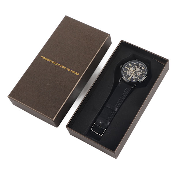 FORSINING Fashionabla watch Mekanisk halvautomatisk watch med ihåligt mönster (svart ytsvart case )
