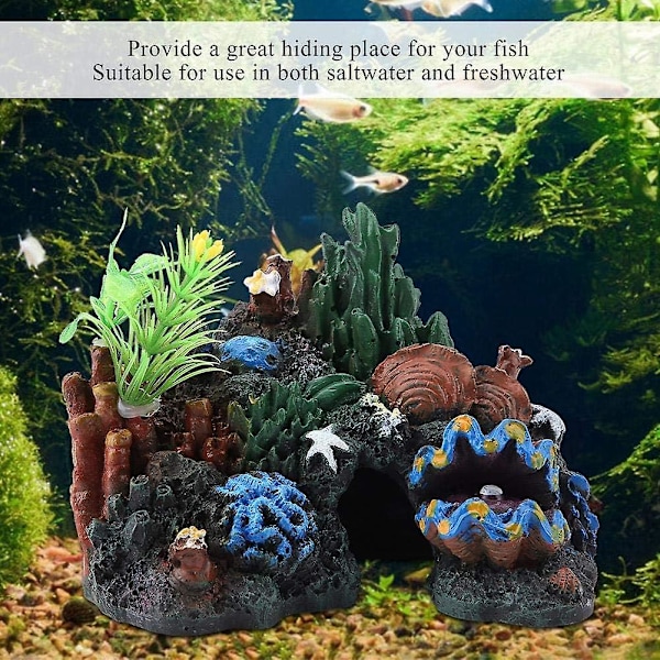 Akvarium Dekor Figur Landskap Resin Hule Akvatisk Dekor Miniatyrer Ornamentale Objekter Kunstige Planter Ornament for Fisketank