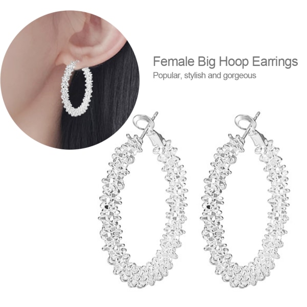 Kvinnor Big Hoop Örhängen Large Loop Circle Legering Smycken Örhängen (silver)