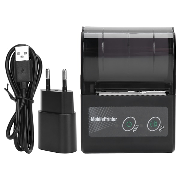 Bærbar Bluetooth termisk kvitteringsprinter billet pass regning mini etiketmaskine 100‑240VEU stik