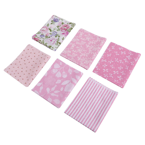 6 stk/sett DIY-håndverk trykt bomullsklut Sying Quilting Håndverkstøysett Tilbehør 25x20cm Rosa