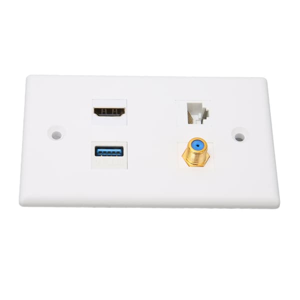 4-portars väggplatta HD Multimedia Interface F-typ USB3.0 Cat6 Hemmakablar Frontplatta för HDTV-projektor Dator