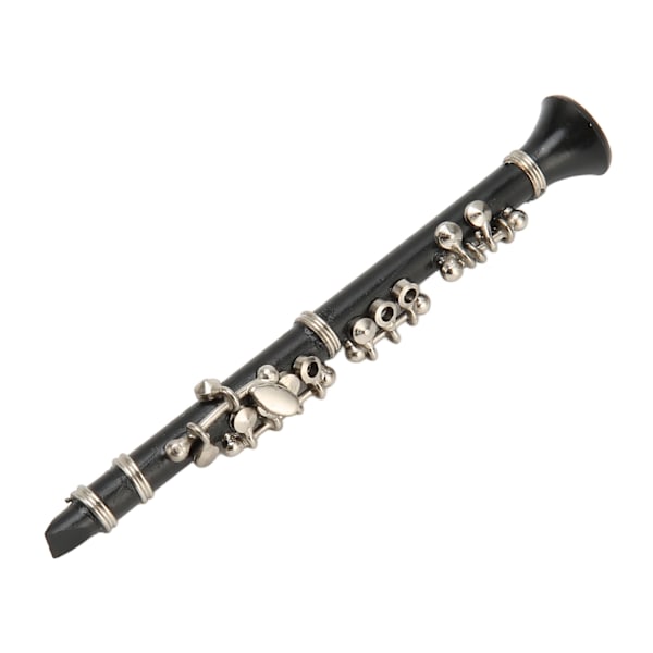 Miniatyr klarinettkopi med stativ og etui Minimusikkinstrumentmodell Dukkehusdekorasjon 3,1 tommer