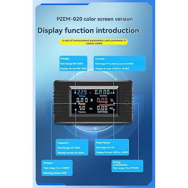 PZEM-022 10A AC Smart Digital Spänning Ström Effekt