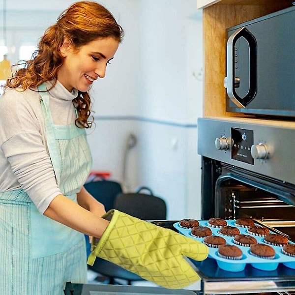 Ovnvotter, varmebestandige ovnvotter sklisikre kjøkkenvotter brukt til baking, grilling, grilling, grønne votter 1 par (2 stk grønn)