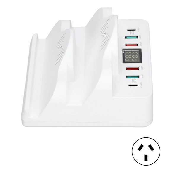 Trådløs ladestasjon USB ladestasjon Dock QC3.0 PD hurtiglading med display for flere enheter AU-plugg 100‑240V