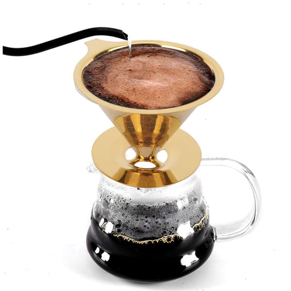 Guld Honeycomb Rustfrit Stål Genanvendeligt Hæld Over Kaffefilter Kaffedrypper