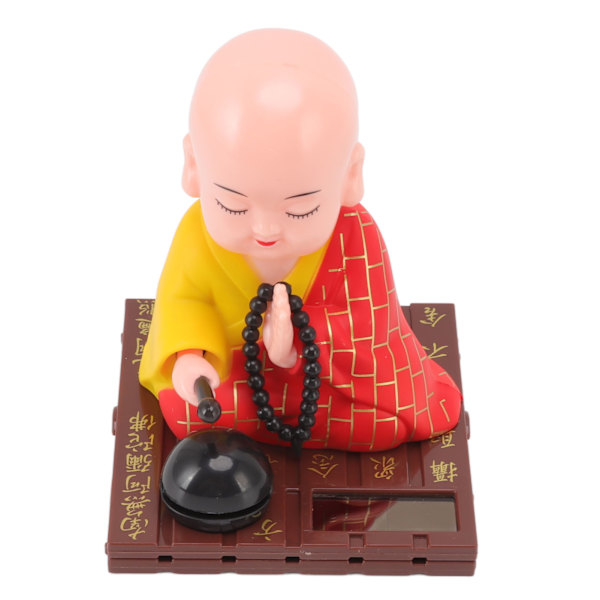 Liten buddhistisk munk solornament, lysenergisensor, automatisk nikkende, bankende munkdekorasjon for kontor, hjem, bil, gave, rød