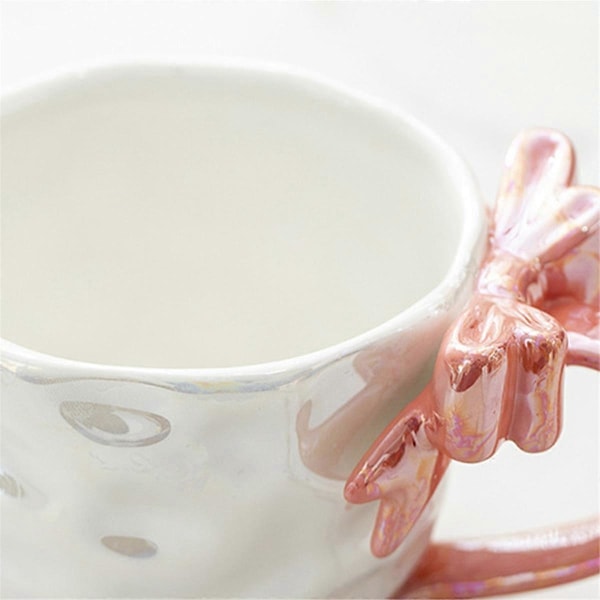Romantisk Keramisk Krus med Sløjfe til Kaffe og Mælk, Pink