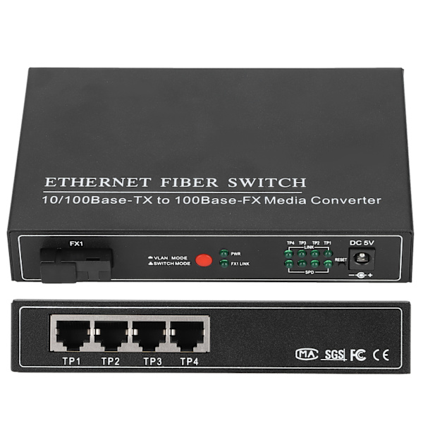 4 porte Ethernet Fiber Switch TBC‑MC3414ES20A Plug Play Stabil Robust Computer Networking Switches 100‑240VUK Stik