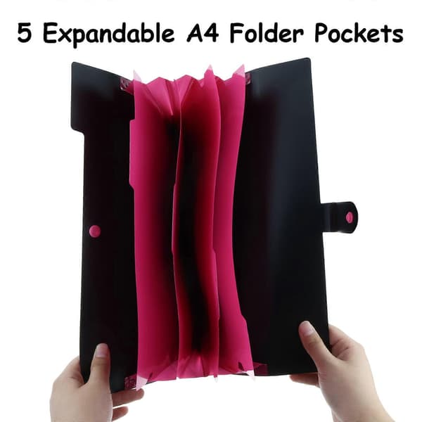 Dokumentmappe A4 med etiketter, A4-mappe med 5 lommer, mappesystem, dokumentorganisator for hjemmet, mappe med