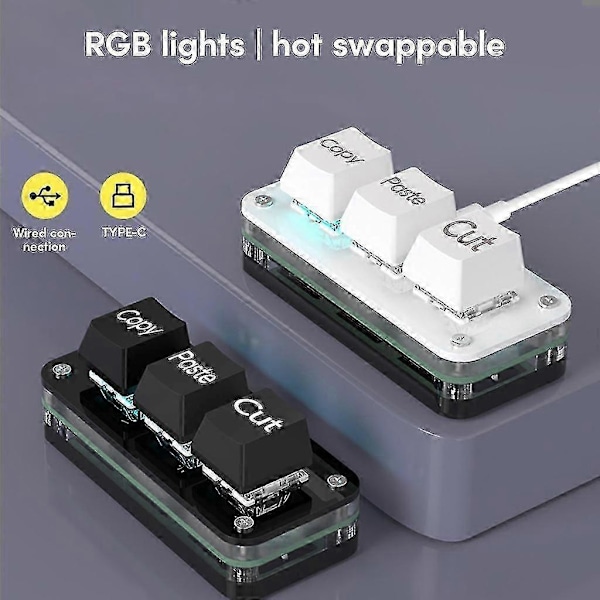 Rgb 3 Näppäimen Mini Näppäimistö Ohjelmointi Makro Näppäimistö Type-c Mukautettava Peli Mekaaninen Näppäimistö E-urheilu Peli Tabletti Valkoinen