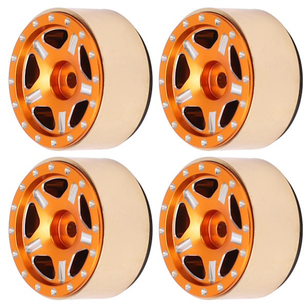 4 st RC Bead Lock-nav för Axial SCX24 1/24 Orange i aluminiumlegering och mässing