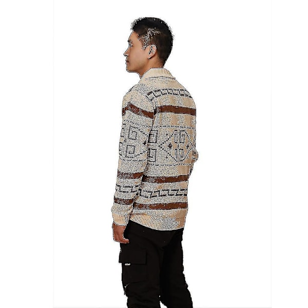 Khaki Jacquard strik Zip-Up Cardigan til mænd XL