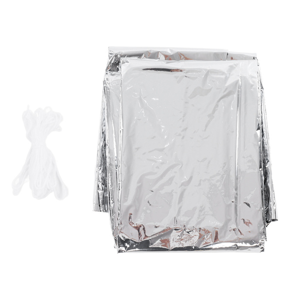 Nødbivuak engangs vandtæt kæledyr aluminium lamineret film overlevelsestelt med nylon reb til camping vandring sølv
