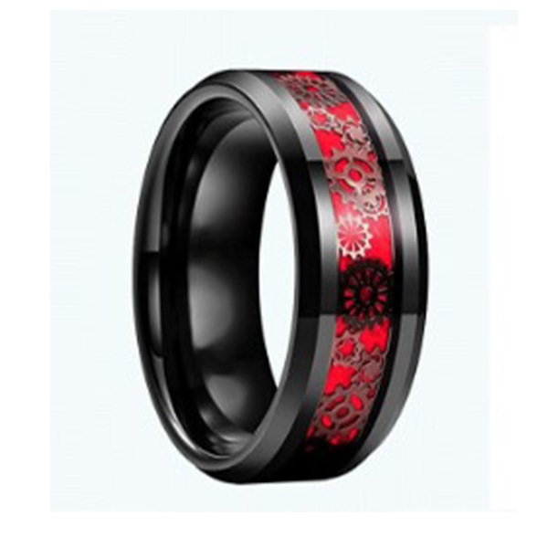 Växel Patch Ring i rostfritt stål för män och kvinnor, moderiktig ring, smycken för dejting, dansfest, svart och röd