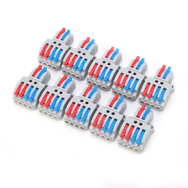 10 stk. ledningsforbindelse 2 ind 4 ud med fast hul 4 mm splitter hurtig klemrække 600V