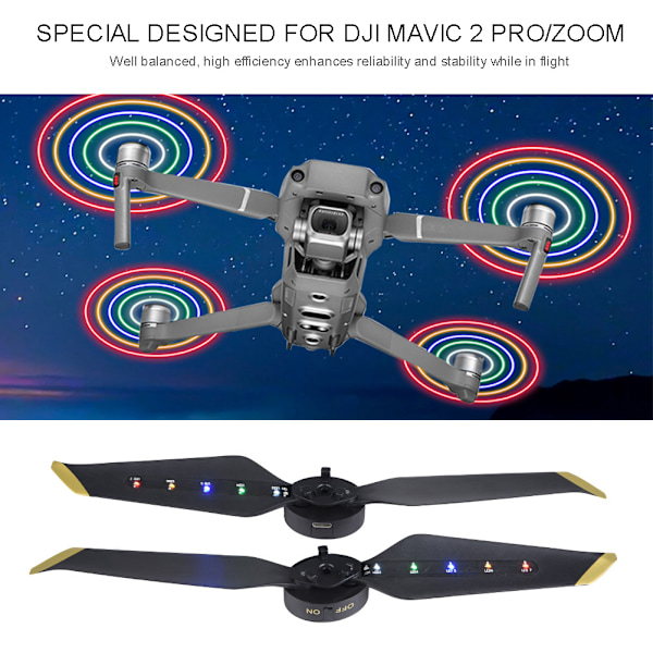 8743 Genopladelige LED-blinklys med lav støj til natflyvning til DJI Mavic 2 PRO/ZOOM (1 par)