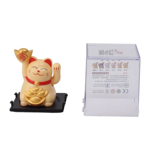 Solcelledrevet Lykkekat Ornament - Gul