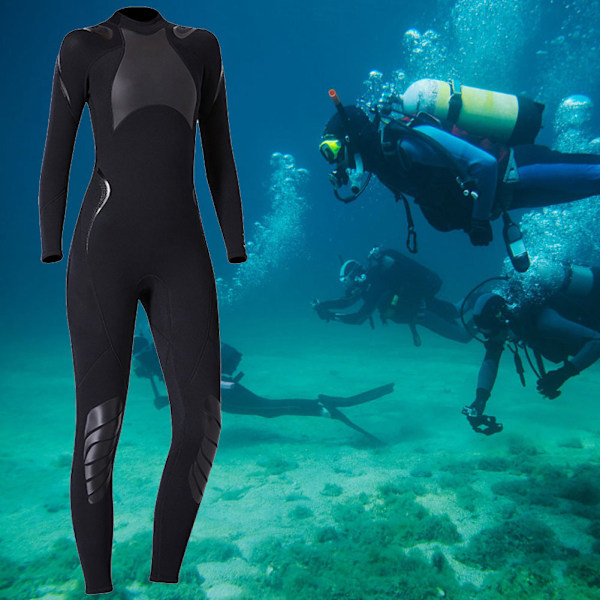 1,5 mm dykning heldräkt våtdräkt långärmad för snorkling surfing simning (kvinna svart S)