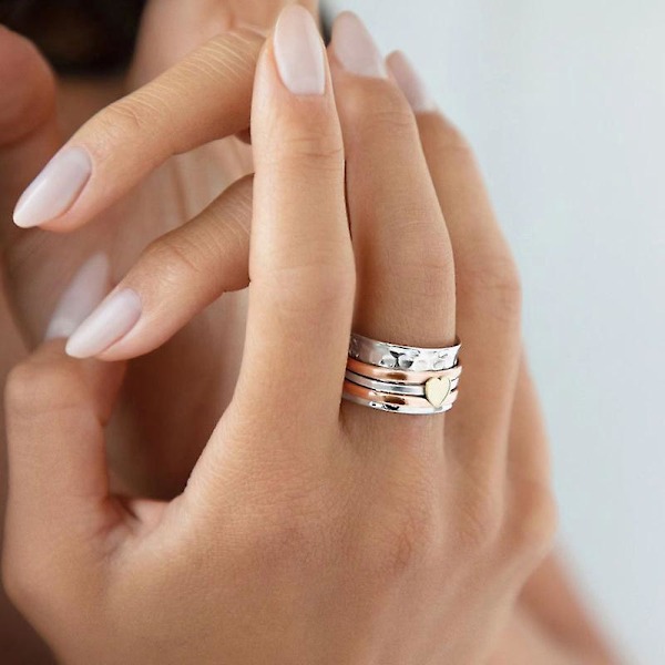 Klassisk Hjerte Spinner Ring Angstlindring Roterende Kærlighedsring Perfekt Gave til Kvinder Fødselsdag Valentinsdag