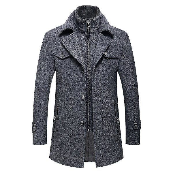 Thick Winter Men's Solid Color Lapel Long Coat with Zipper/Button Dual-use