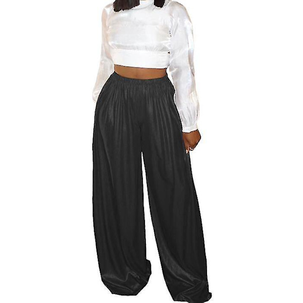 Metallic Farve Bred Ben Straight Bukser til Kvinder 2XL sort