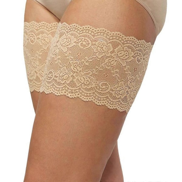 Elastiska Lårband mot Skav Silikon Halkfri Spets Sockliner 2 Par (E, Svart och Hudfärg)