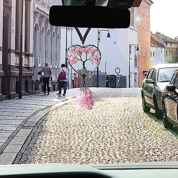 Rose Quartz -kristalliautopeilin riipuskoriste - Vaaleanpunaiset autotarvikkeet