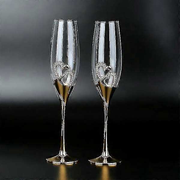 2 st/set Bröllop Kristall Champagneglas Guld Metallställ Flöjter Vinglas Bägare Fest Älskare Alla hjärtans dag Presenter 200ml Zekai
