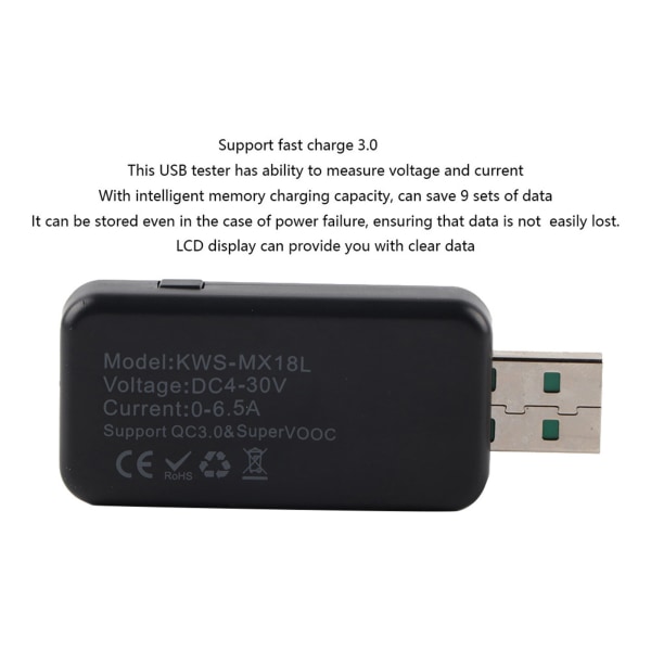 LCD-skärm USB testare Laddare Detektor Digital Voltmeter Amperemeter Spänningsmätare DC4-30V (svart)