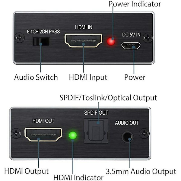 HDMI lyduttrekker 4Kx2K HDMI til HDMI Konverter SPDIF TOSLINK Optisk og 3.5mm Stereo lyd Digital til Analog 4K Adapter