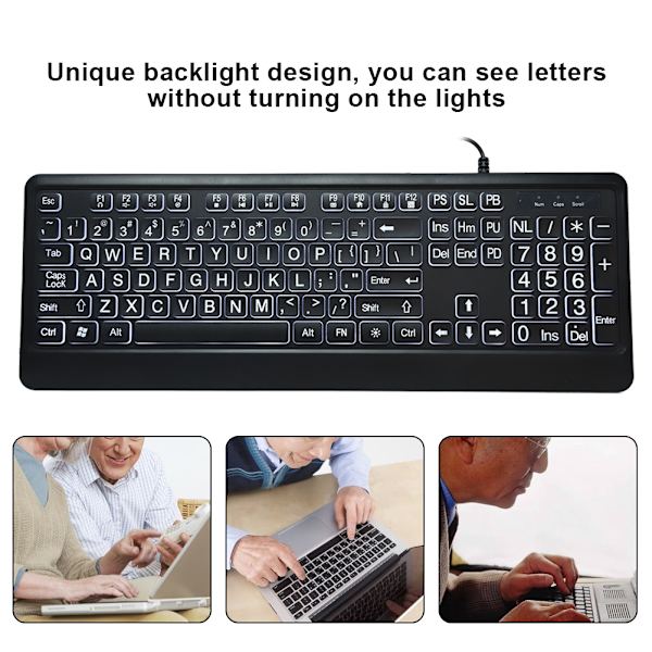 Ergonomisk USB Interface Multimedia LED Hvidt Baggrundsbelyst Tastatur til Ældre