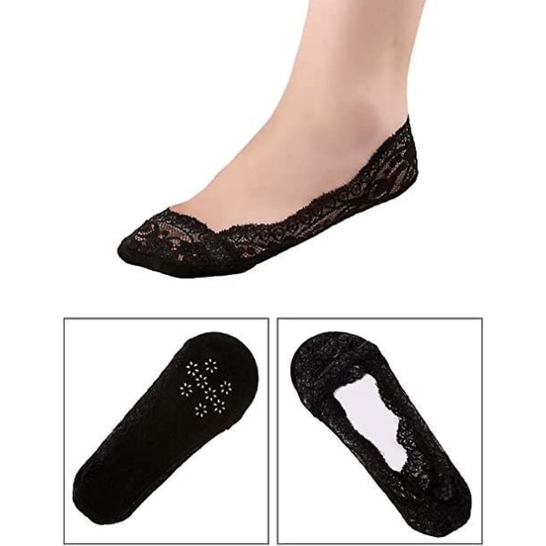 Halkskyddade spetsbåtsockor - 10 par, osynliga ankelsockor för kvinnor (5 färger)