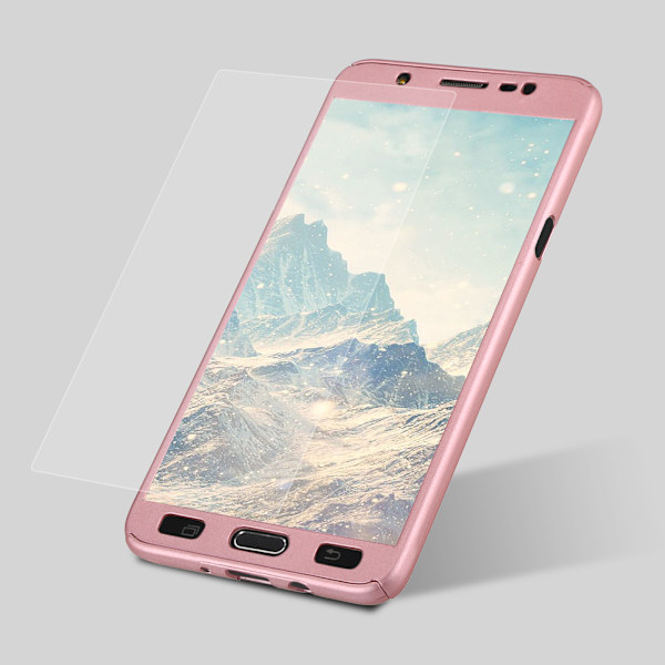 360° suojaava ohut puhelinkotelon suojus karkaistulla lasilla Samsung Galaxy J7/2017 -ruusukulta