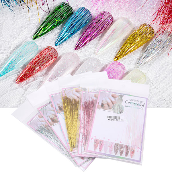 6 pussia kynsien pidennys Nail Art Glitter Lines Värikäs Nail Art Line Sormenpäässä Manikyyri koristelu