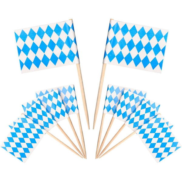 Bavariske ølflag tandstikker - Blå og hvid cupcake dekorationssæt (100 stk.)