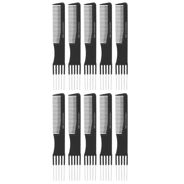 10 stk. Carbon Lift Teasing Combs med metalspids Salon Teasing Back Combs Frisørværktøj Sort