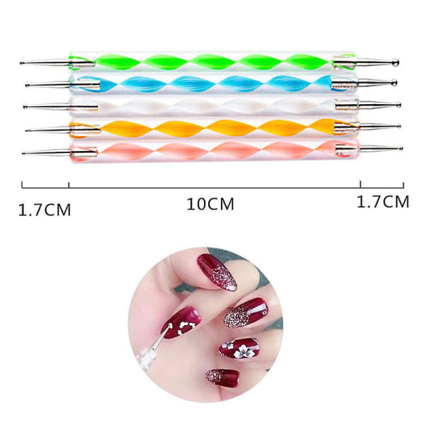 Sæt med 5 prikkepenne til negle - Marmorering, maling, polering, udskæring, manicure-værktøj