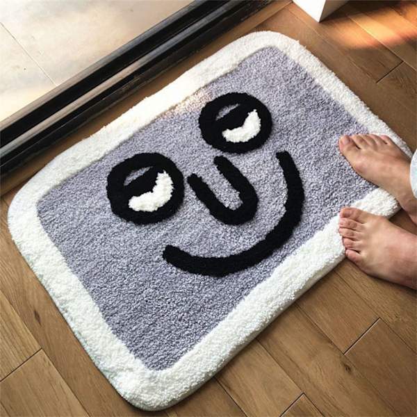 Dörrmatta inomhus Vattenabsorption Inomhus Golvfilt för Hem Badrum Toalett Sött Mönster Grå Leende Ansikte 40x60cm / 15.7x23.6in
